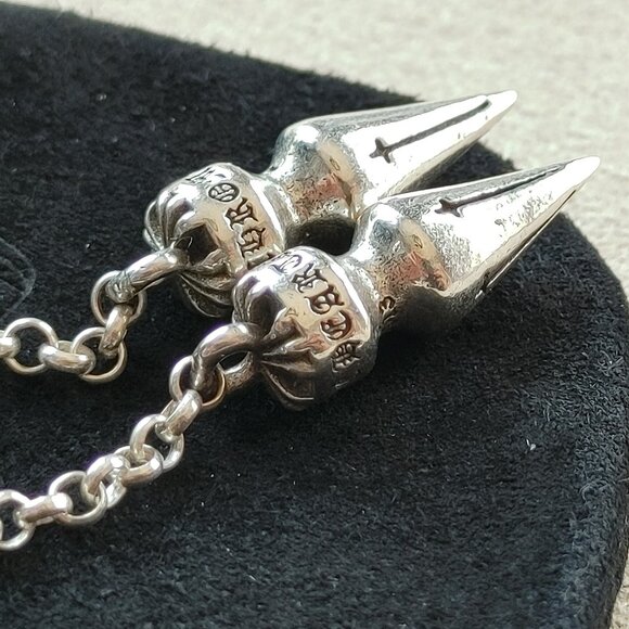 Chrome Hearts Spike Drop Earrings 925 Sterling Silver (Pair) New - Picture 6 of 14